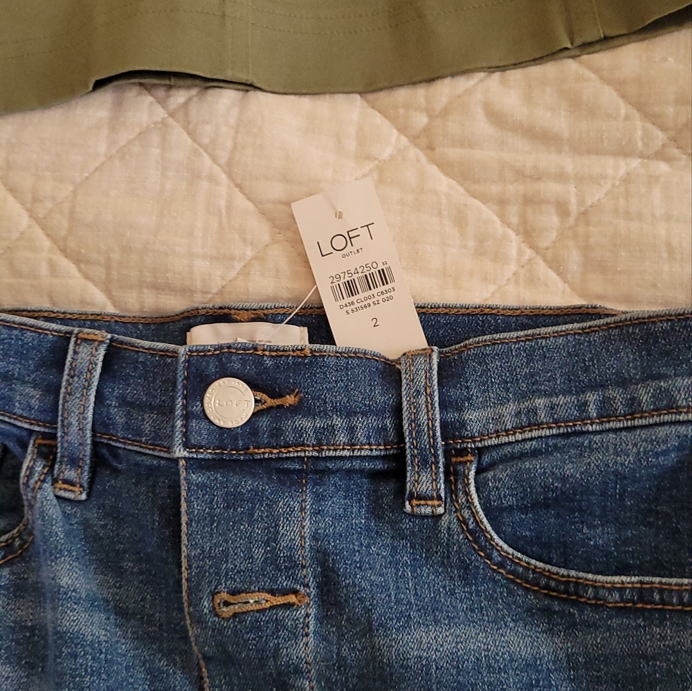 LOFT knee length button up jean skirt